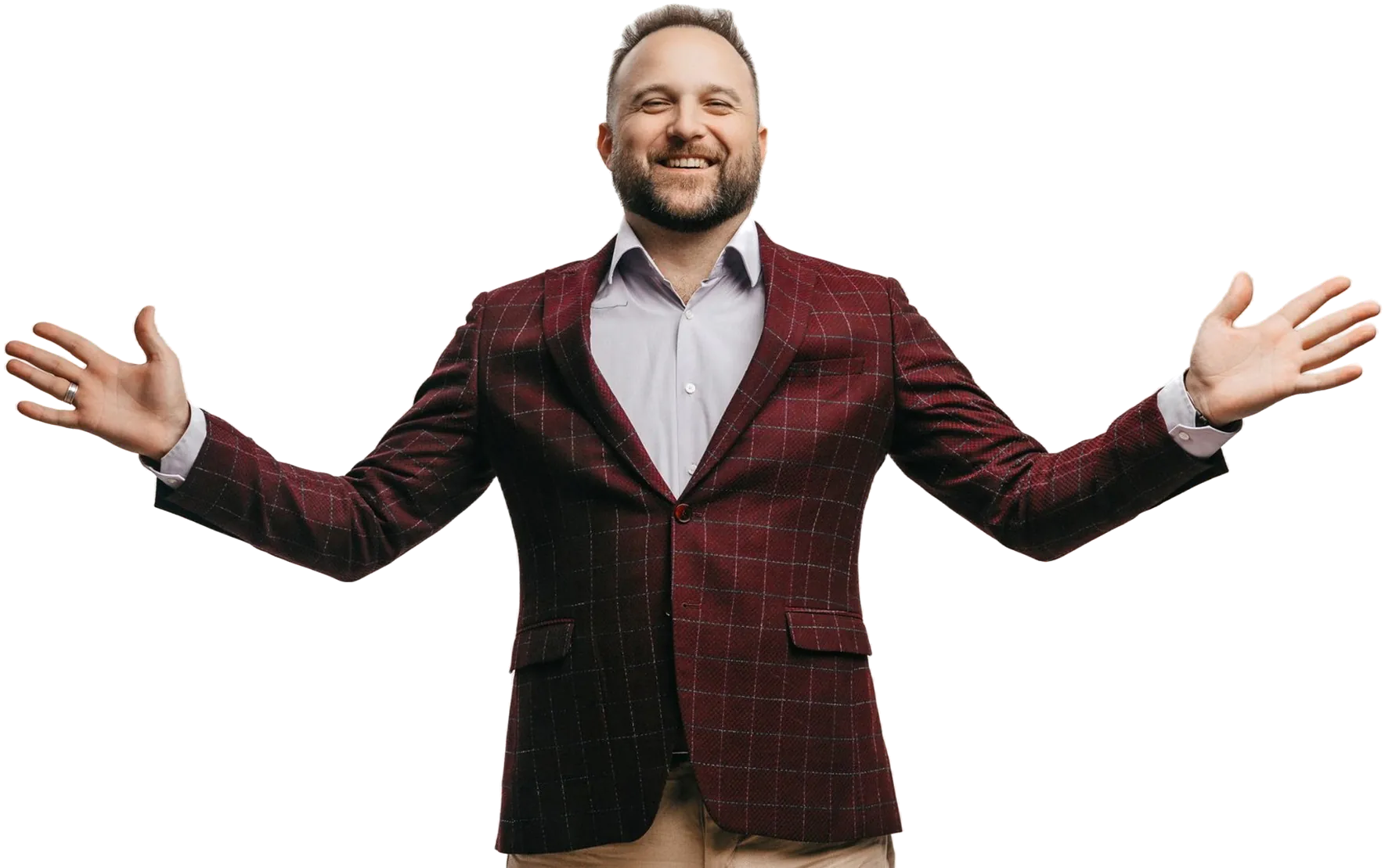 Dimitry Los, fundador de ACTSE Realty, sonriendo con los brazos abiertos